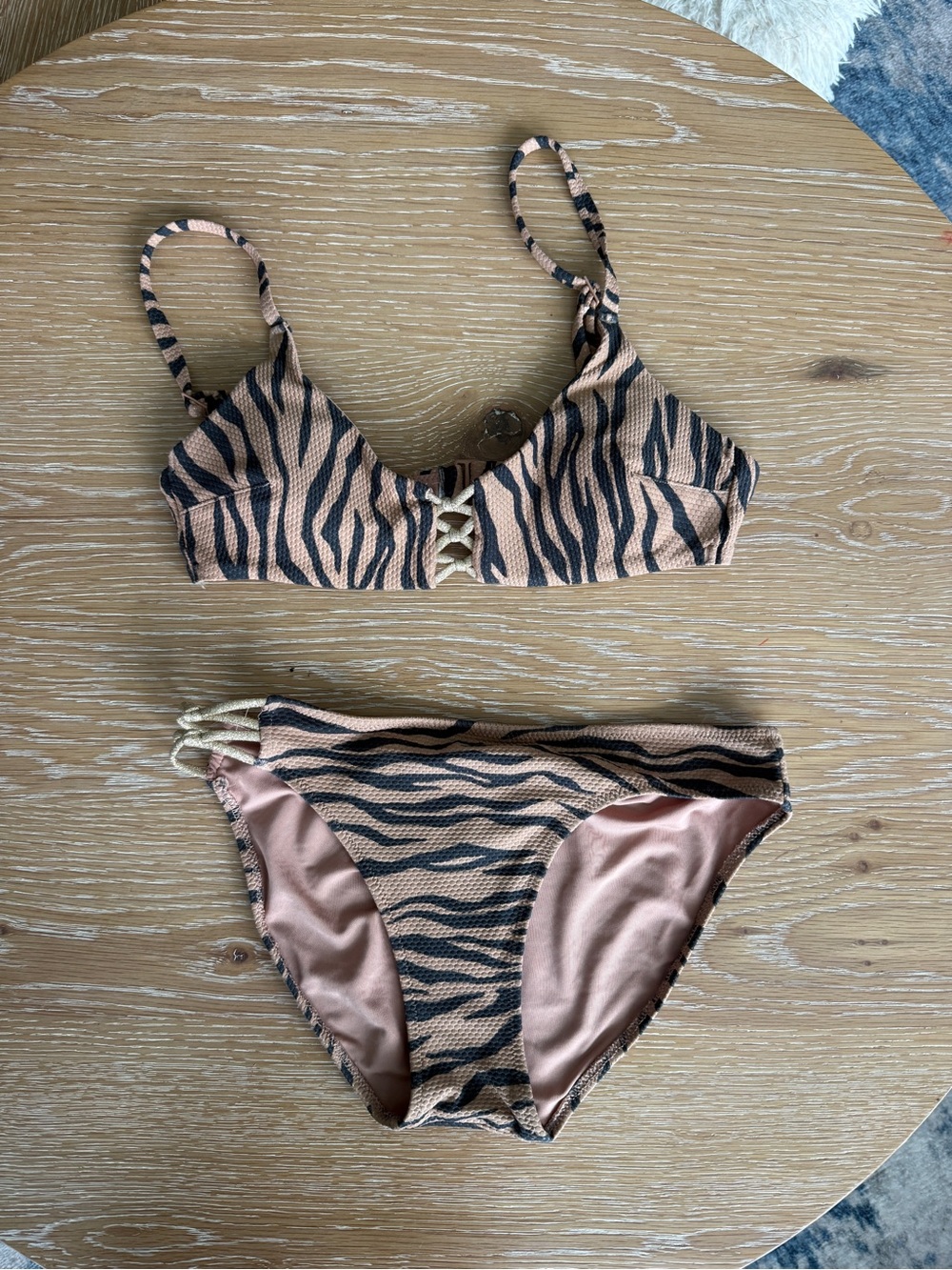 aerie Two-Piece Zebra-Print Bikini in Tan and Black